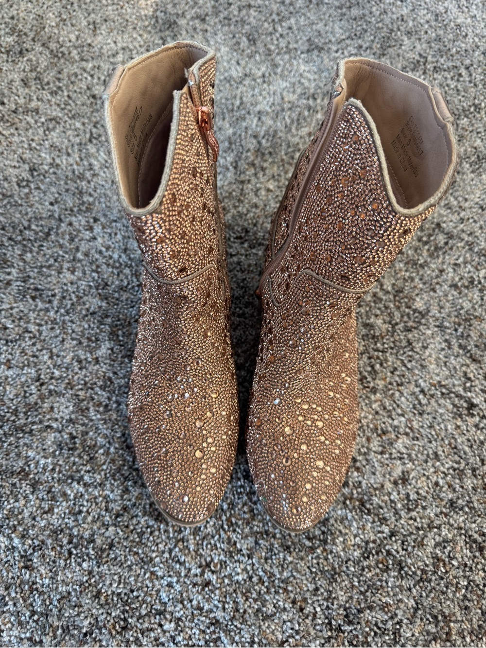 Badgley Mischka Kids Rose Gold Crystal Embellished Ankle Boots